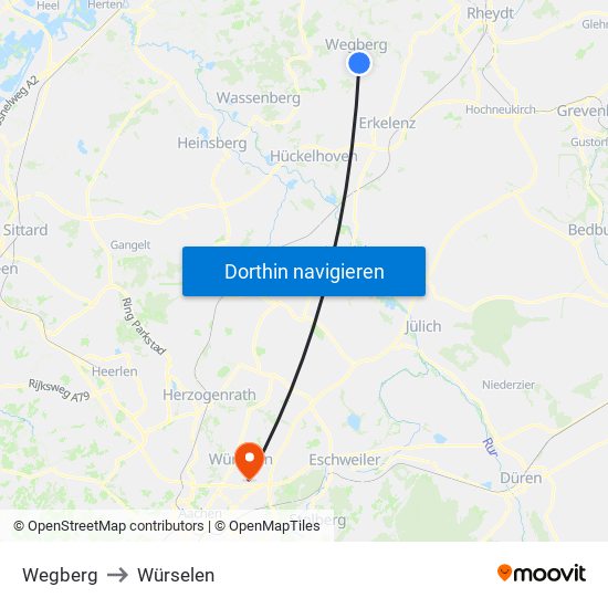 Wegberg to Würselen map