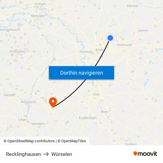 Recklinghausen to Würselen map