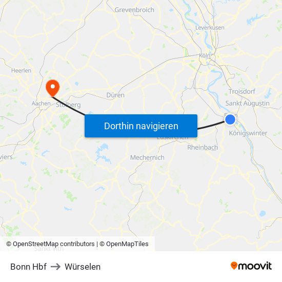 Bonn Hbf to Würselen map