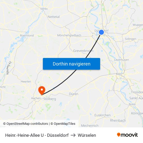 Heinr.-Heine-Allee U - Düsseldorf to Würselen map