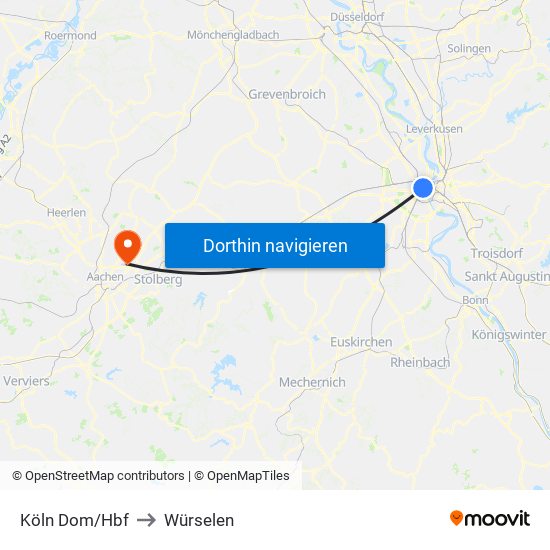 Köln Dom/Hbf to Würselen map