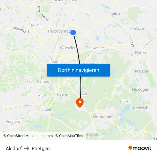 Alsdorf to Roetgen map