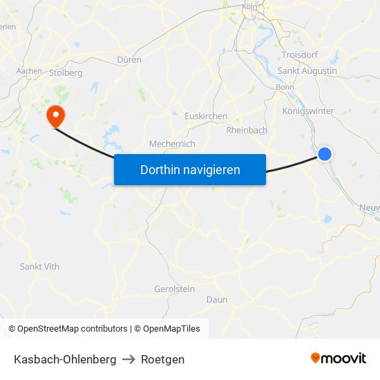 Kasbach-Ohlenberg to Roetgen map