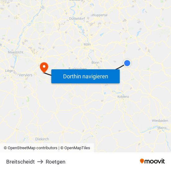 Breitscheidt to Roetgen map