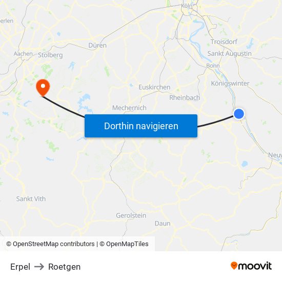 Erpel to Roetgen map