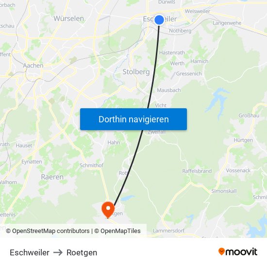 Eschweiler to Roetgen map