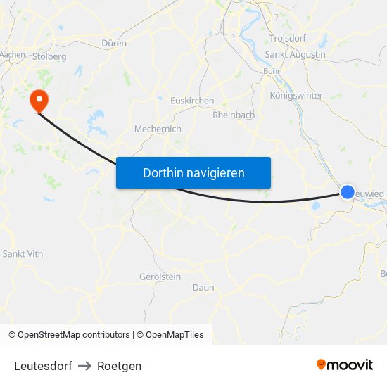 Leutesdorf to Roetgen map