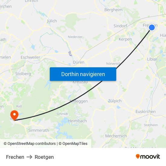 Frechen to Roetgen map