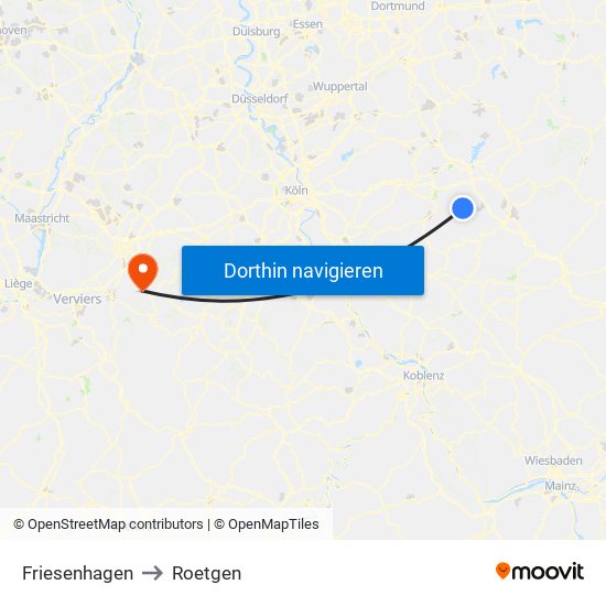 Friesenhagen to Roetgen map