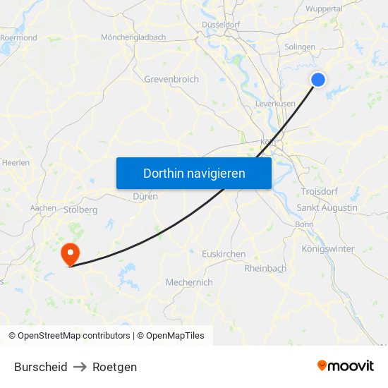 Burscheid to Roetgen map