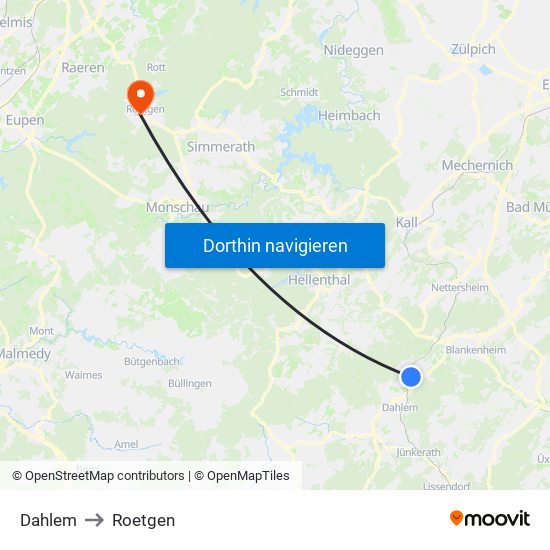 Dahlem to Roetgen map