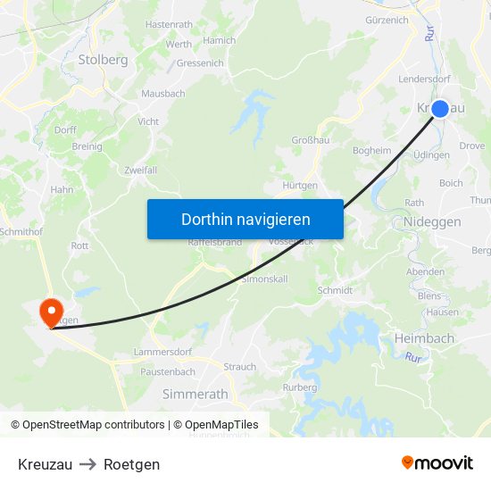 Kreuzau to Roetgen map