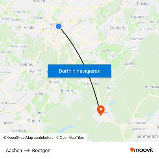 Aachen to Roetgen map