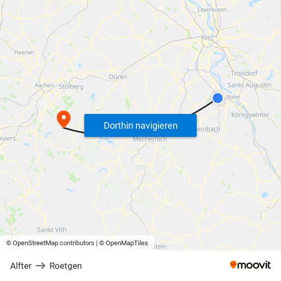 Alfter to Roetgen map