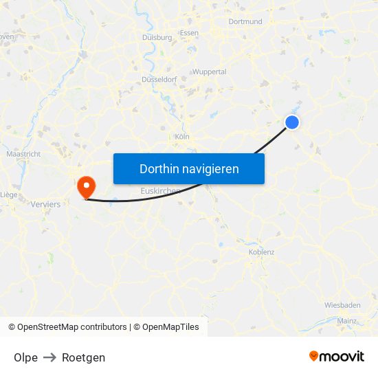 Olpe to Roetgen map