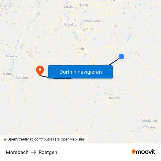 Morsbach to Roetgen map