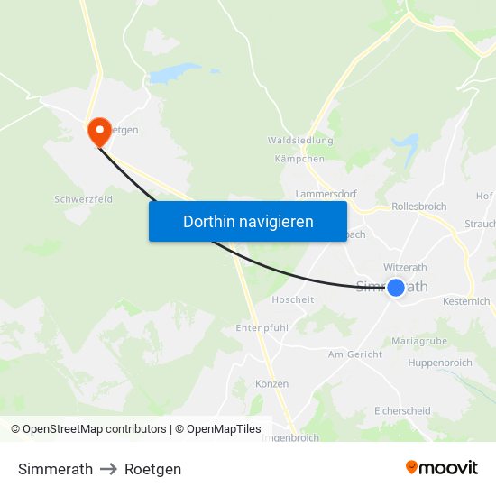 Simmerath to Roetgen map