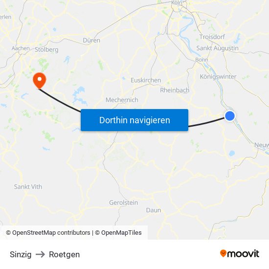 Sinzig to Roetgen map