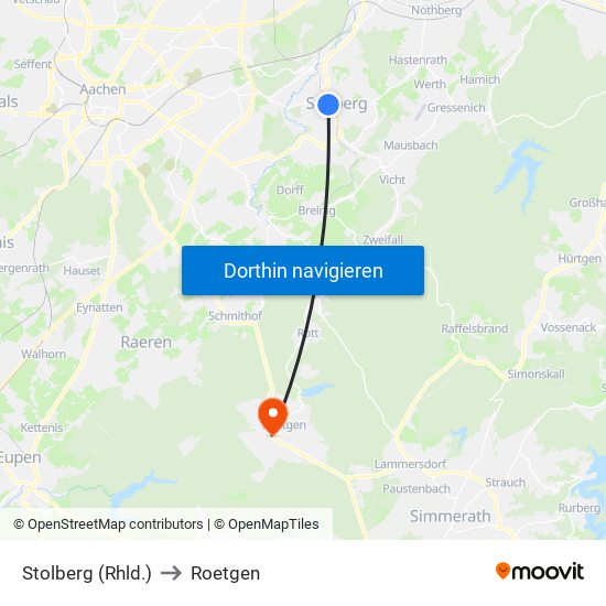 Stolberg (Rhld.) to Roetgen map