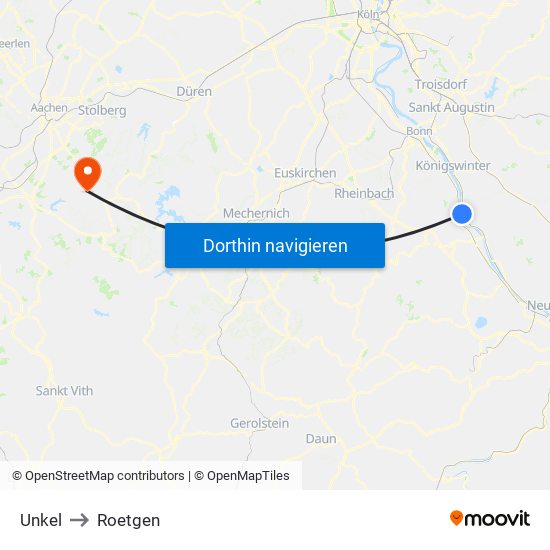 Unkel to Roetgen map