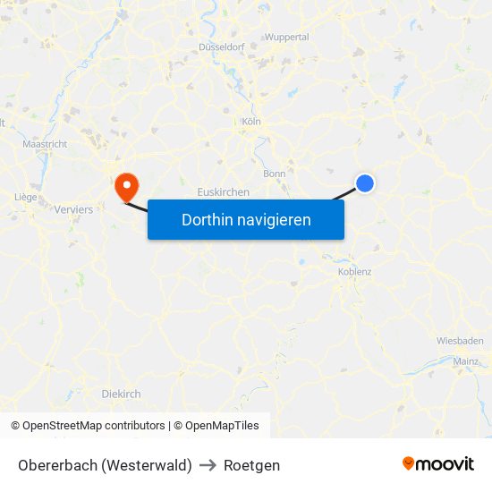 Obererbach (Westerwald) to Roetgen map