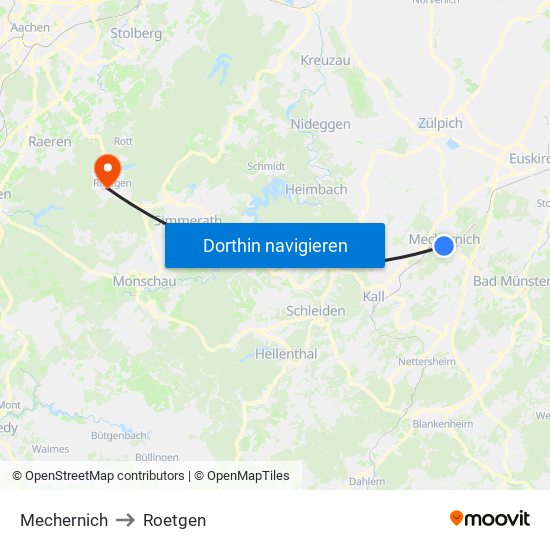 Mechernich to Roetgen map