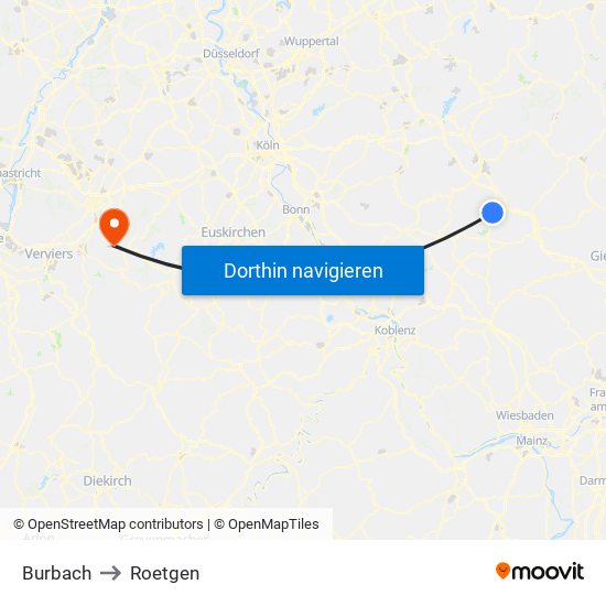 Burbach to Roetgen map