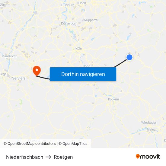 Niederfischbach to Roetgen map