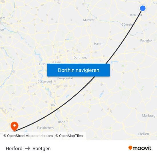 Herford to Roetgen map
