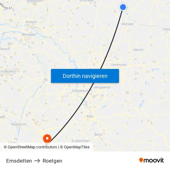 Emsdetten to Roetgen map