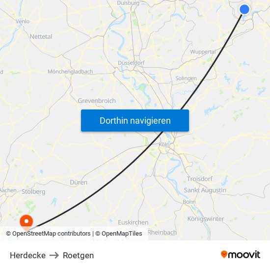 Herdecke to Roetgen map
