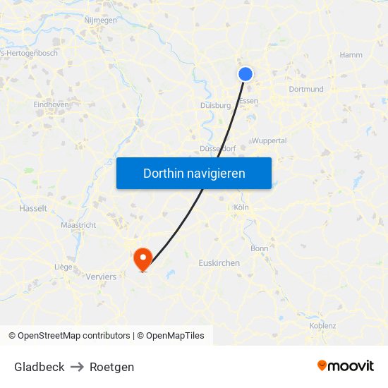 Gladbeck to Roetgen map