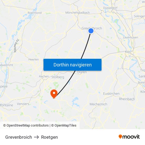 Grevenbroich to Roetgen map