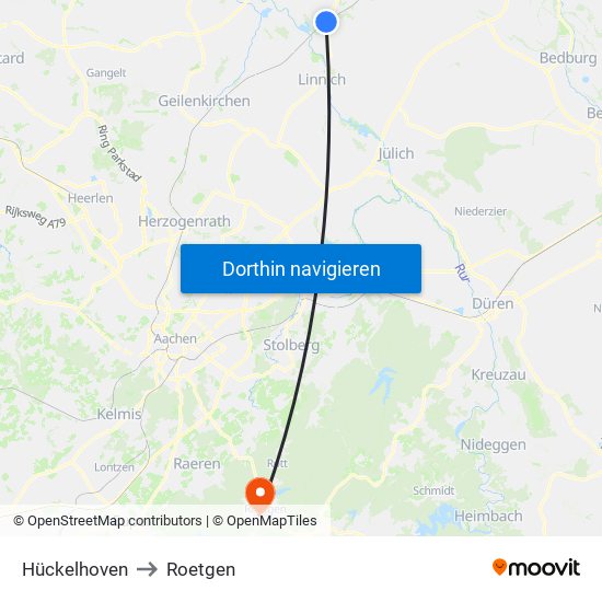 Hückelhoven to Roetgen map