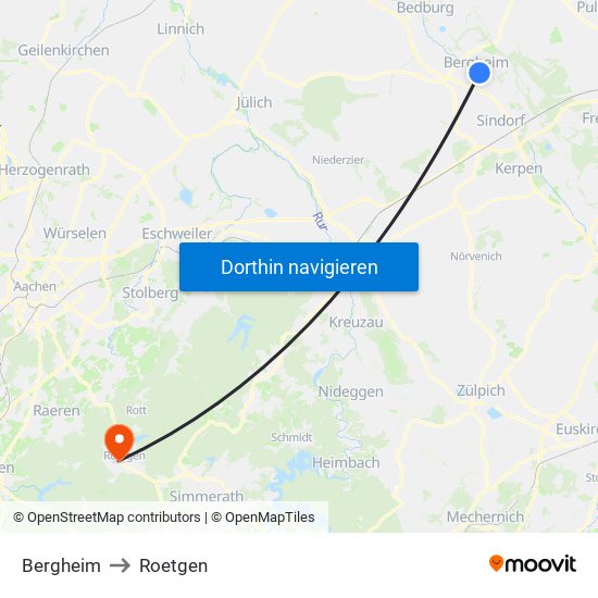 Bergheim to Roetgen map