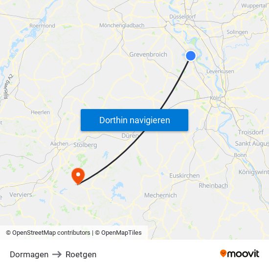 Dormagen to Roetgen map