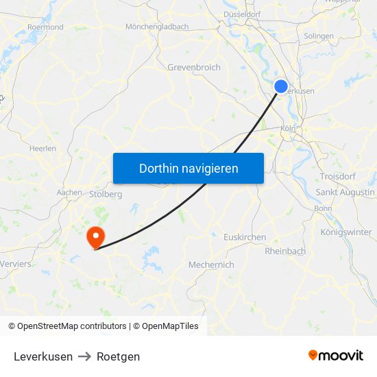 Leverkusen to Roetgen map