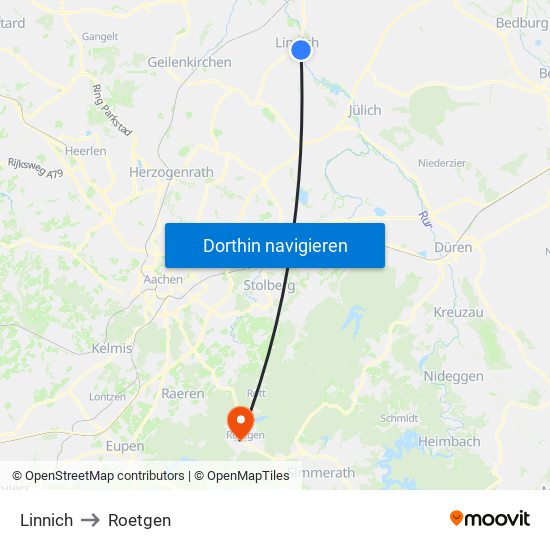 Linnich to Roetgen map