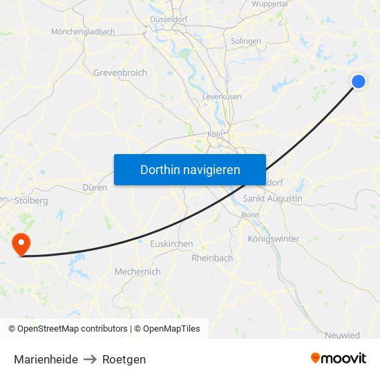 Marienheide to Roetgen map