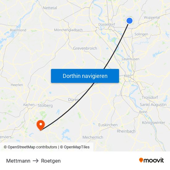 Mettmann to Roetgen map