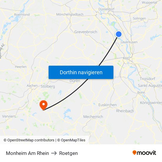 Monheim Am Rhein to Roetgen map