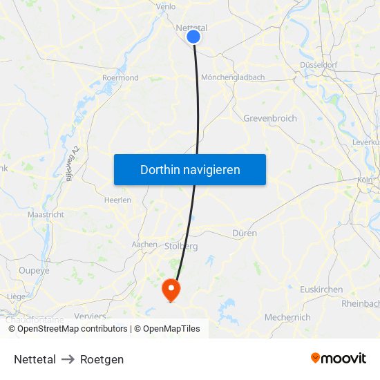 Nettetal to Roetgen map