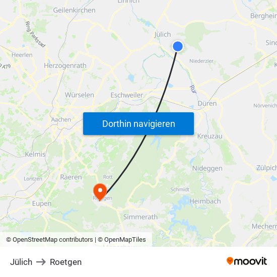 Jülich to Roetgen map