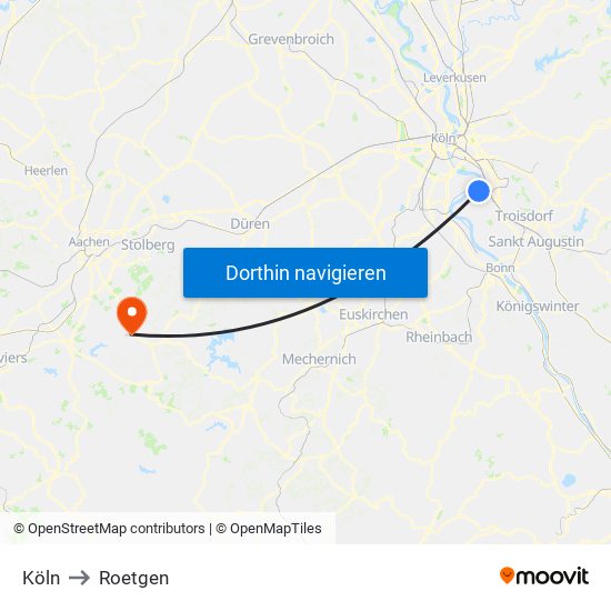 Köln to Roetgen map