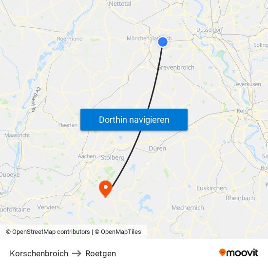 Korschenbroich to Roetgen map