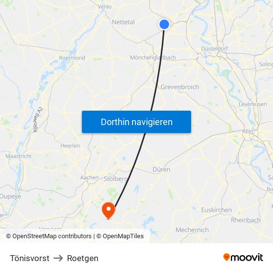 Tönisvorst to Roetgen map