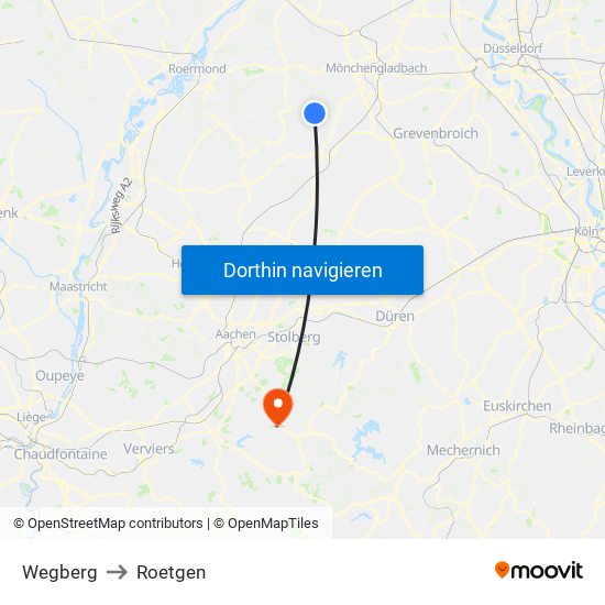 Wegberg to Roetgen map