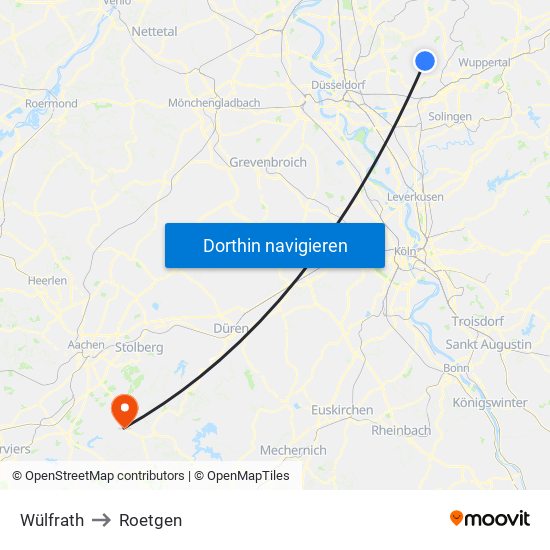 Wülfrath to Roetgen map