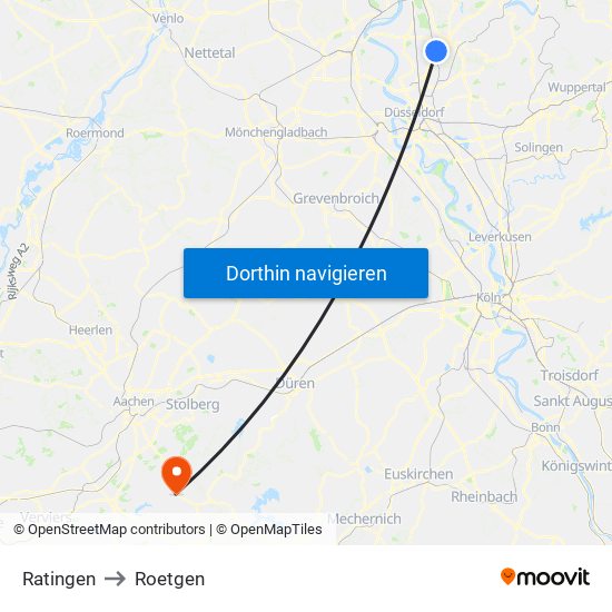 Ratingen to Roetgen map