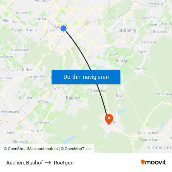 Aachen, Bushof to Roetgen map